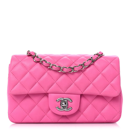 Chanel Lambskin Quilted Mini Rectangular Flap Neon Pink 1 of 10