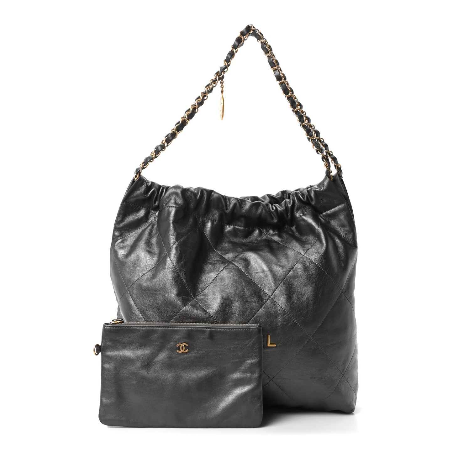 Shiny Calfskin Quilted Chanel 22 Dark Grey