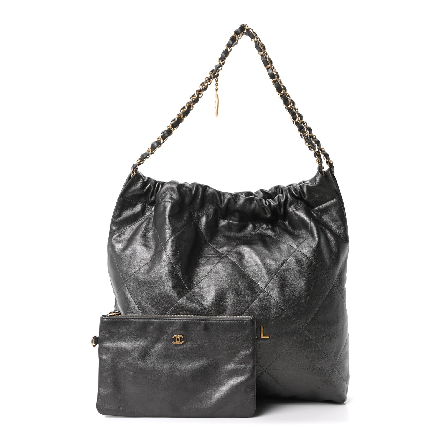 Chanel Shiny Calfskin Quilted Chanel 22 Dark Grey 3 of 11