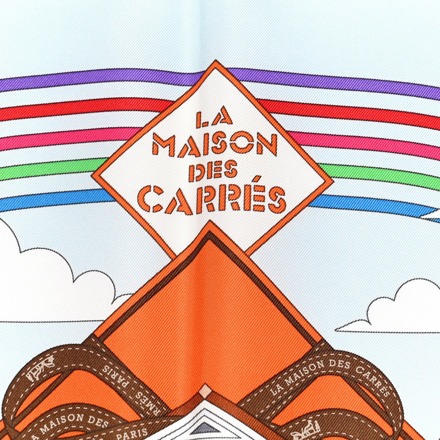 Silk La Maison des Carres Scarf 90 Ciel White Vert