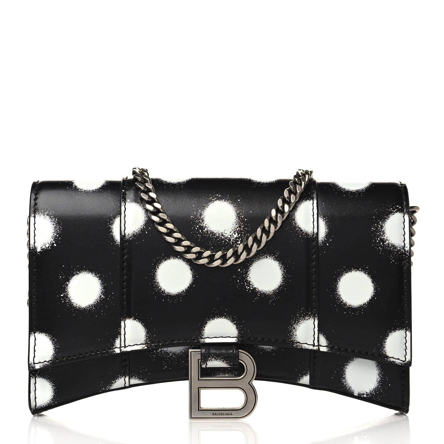 Balenciaga Shiny Box Calfskin Polka Dot Hourglass Chain Bag Black White 1 of 8