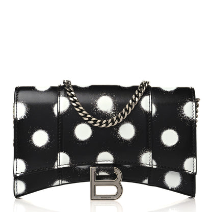 Balenciaga Shiny Box Calfskin Polka Dot Hourglass Chain Bag Black White 1 of 8