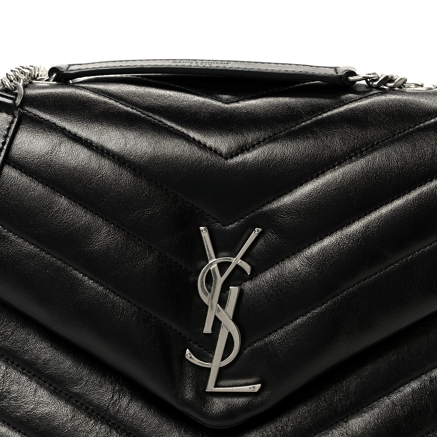 Calfskin Y Quilted Monogram Medium Loulou Chain Satchel Black