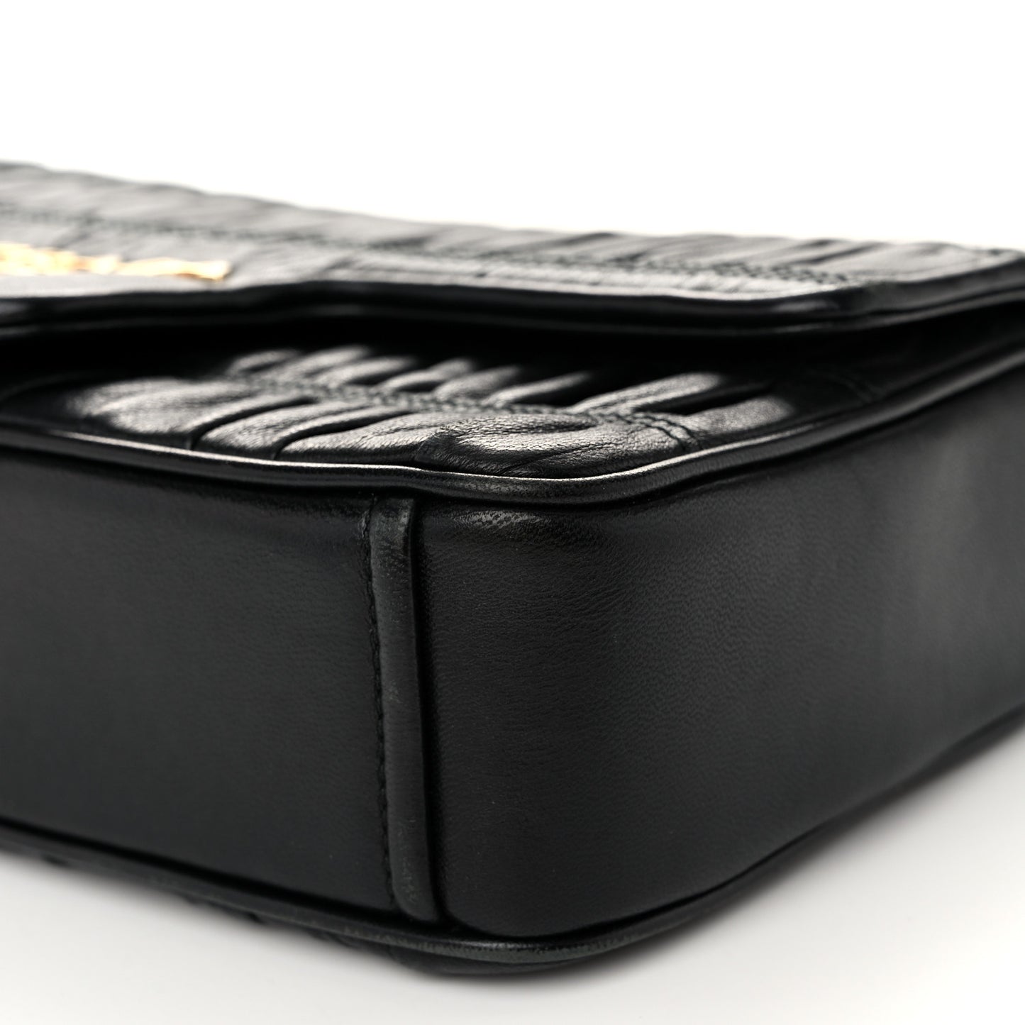 Nappa Gaufre Medium Chain Flap Shoulder Bag Black
