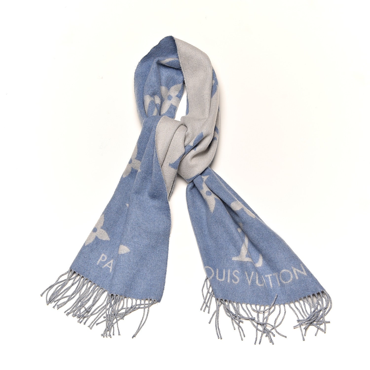 Louis Vuitton Cashmere Monogram Reykjavik Scarf Denim 1 of 7