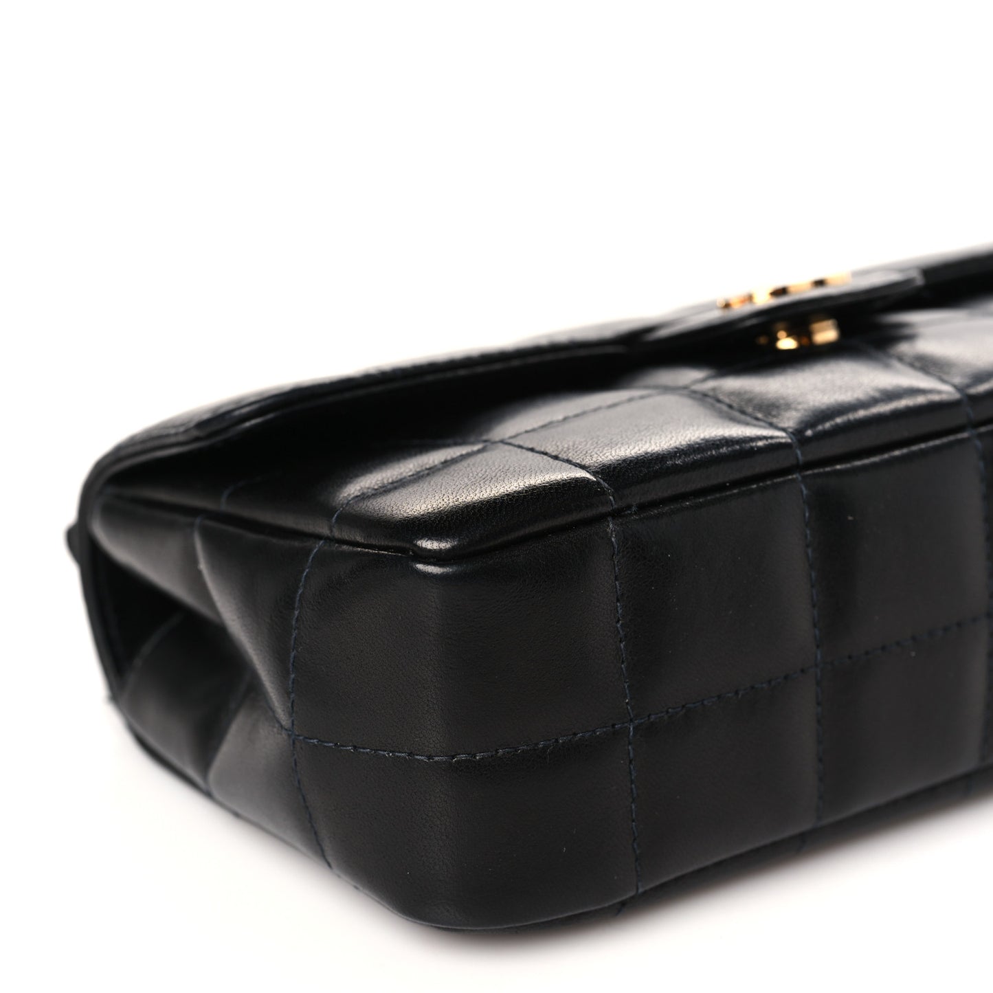 Lambskin Quilted Mini Chocolate Bar Camellia Flap Black
