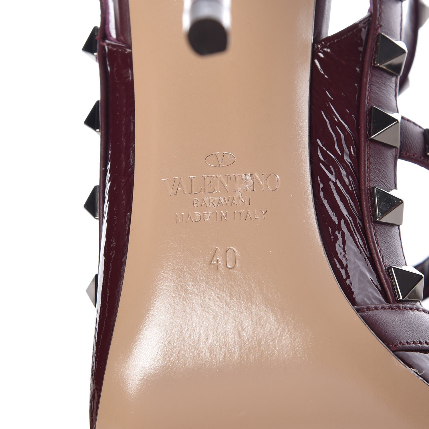 Valentino Garavani Wrinkled Patent Nappa Rockstud Ankle Strap 100mm Pumps 40 Rubin 6 of 7