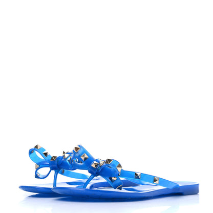Valentino Garavani PVC Jelly Rockstud Bow Thong Sandals 38 Blue Fluo 3 of 16