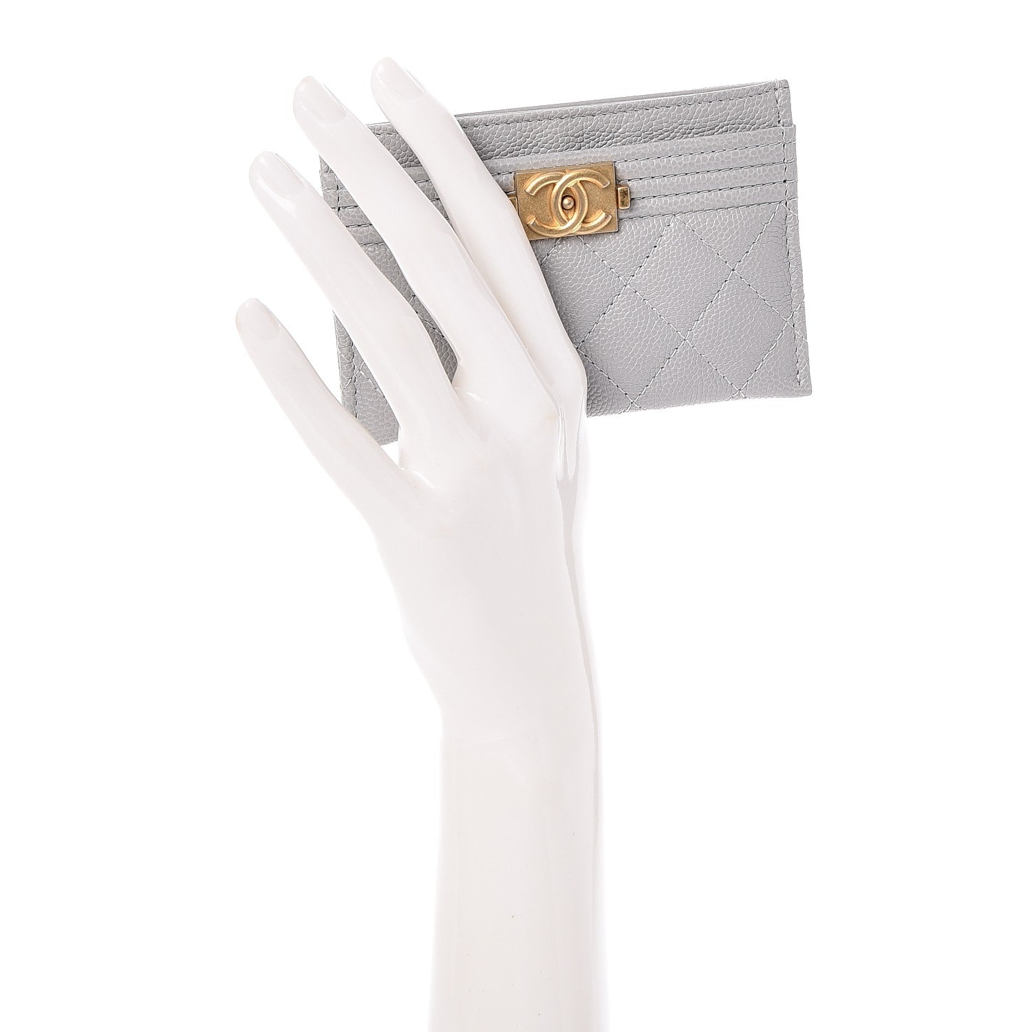 Chanel Caviar Quilted Boy Card Holder Grey 2 of 8