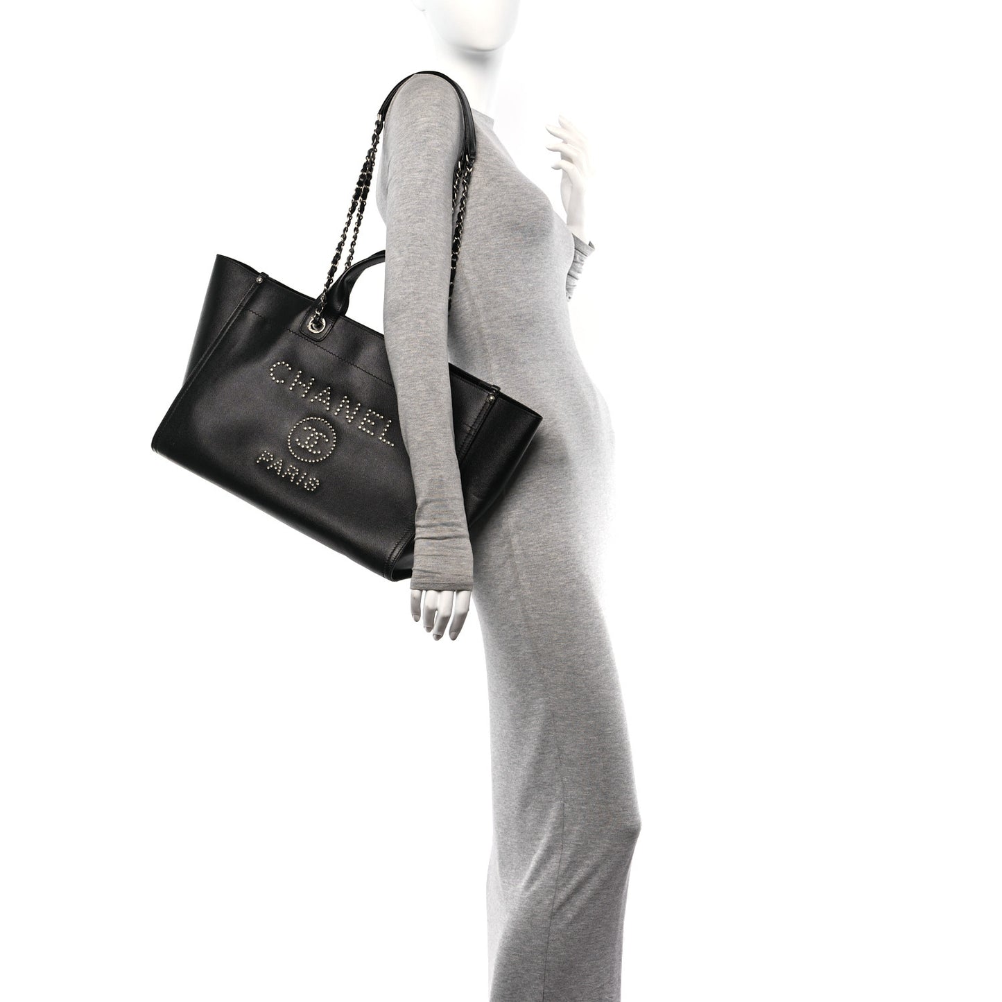 Caviar Medium Studded Deauville Tote Black