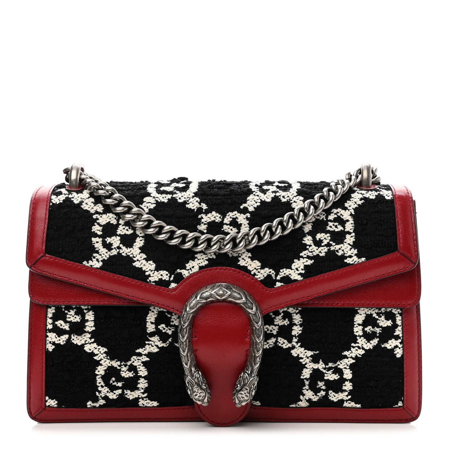 Tweed GG Monogram Small Dionysus Shoulder Bag Black White Romantic Cherry