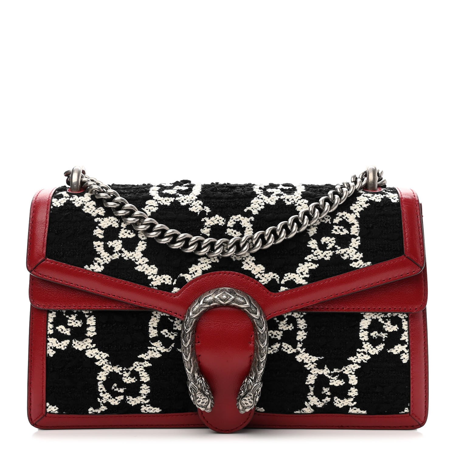 Gucci Tweed GG Monogram Small Dionysus Shoulder Bag Black White Romantic Cherry 1 of 11