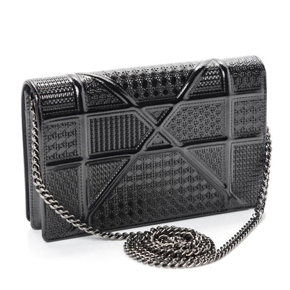 Christian Dior Metallic Patent Micro-Cannage Diorama Wallet on Chain Pouch Onyx Black 3 of 10
