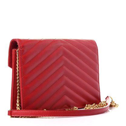 Saint Laurent Grain De Poudre Matelasse Chevron Monogram Envelope Chain Wallet New Red 3 of 10