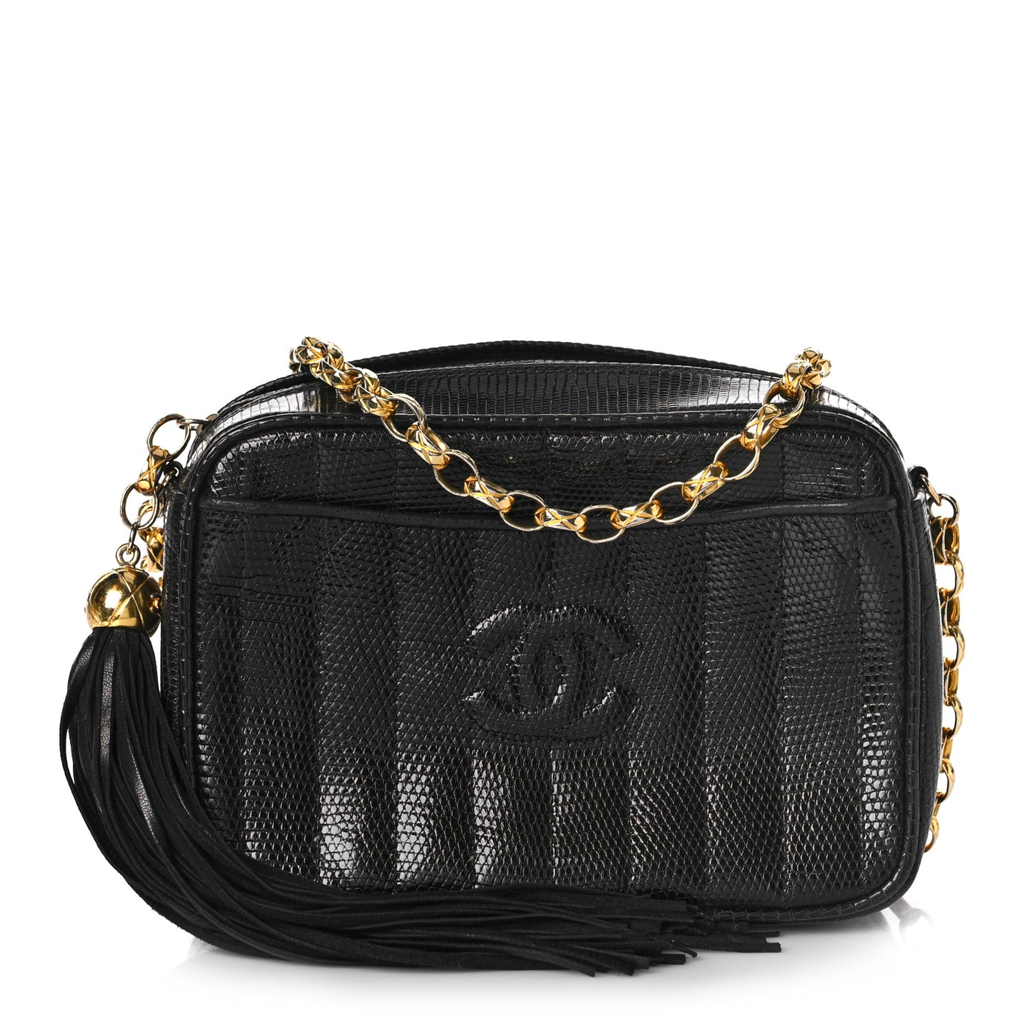 Lizard Quilted Small Tassel Camera Case Black