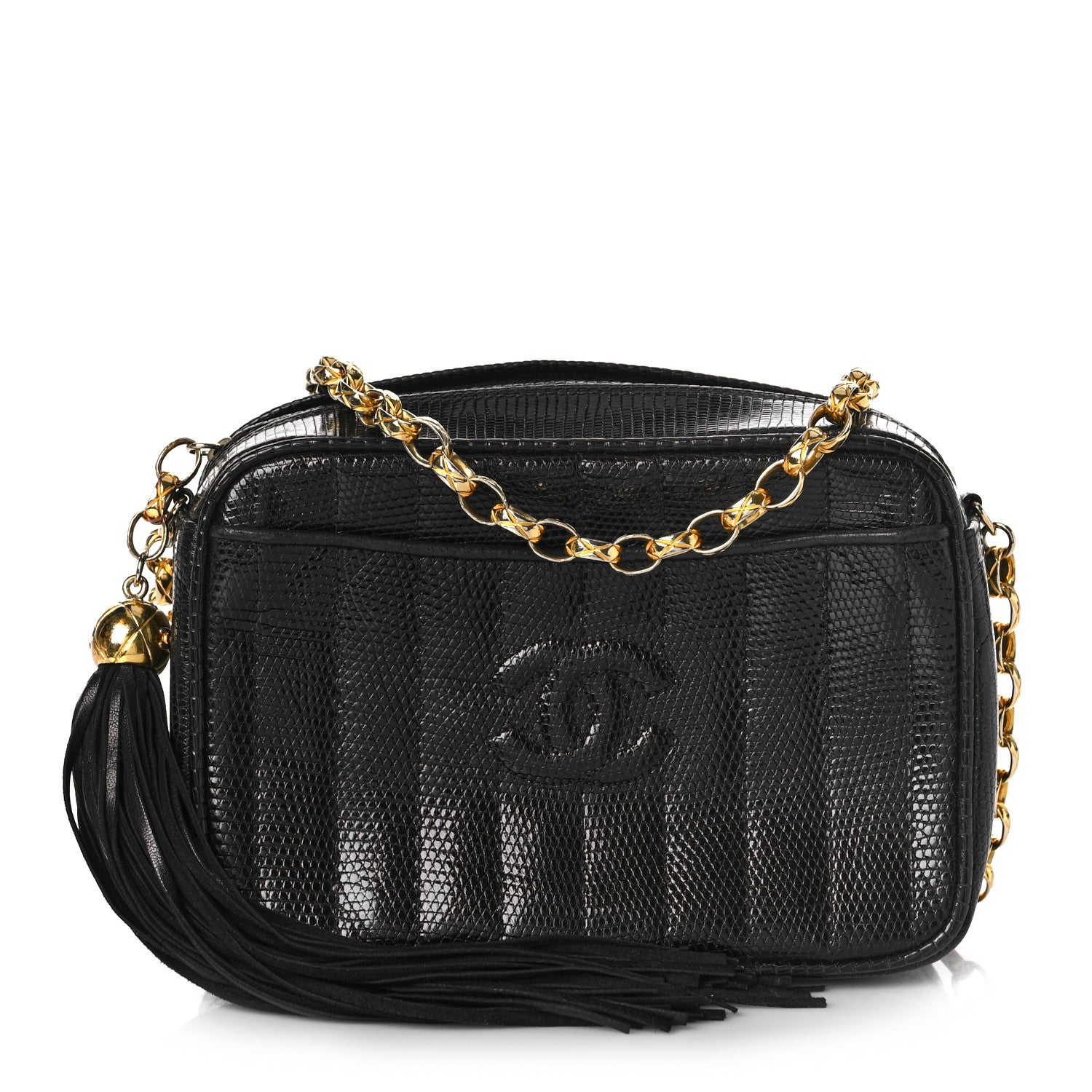 Chanel Lizard Quilted Small Tassel Camera Case Black 1 of 11