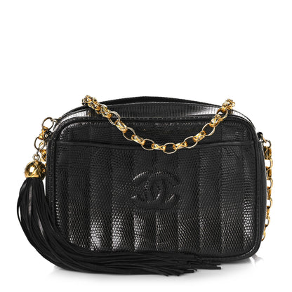 Chanel Lizard Quilted Small Tassel Camera Case Black 1 of 11