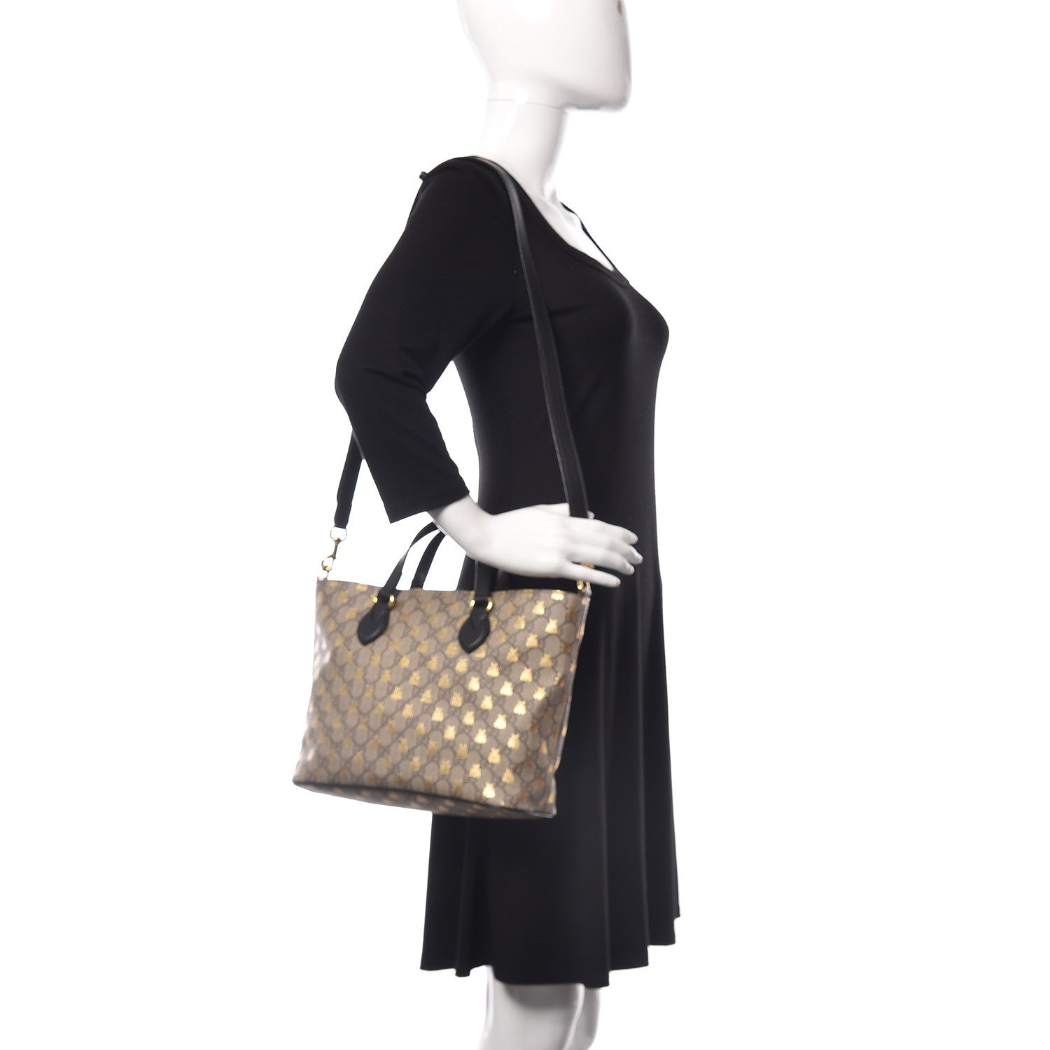 Gucci Soft GG Supreme Monogram Bees Small Crossbody Tote Beige Oro Black 2 of 9