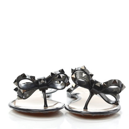 Valentino Garavani PVC Jelly Glitter Rockstud Bow Thong Sandals 36 Black 2 of 7