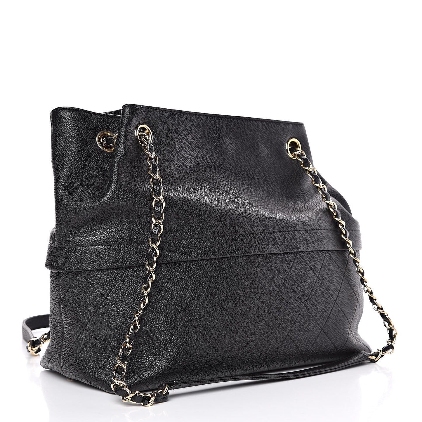 Crumpled Grained Calfskin Zip and Carry Shopping Tote Black