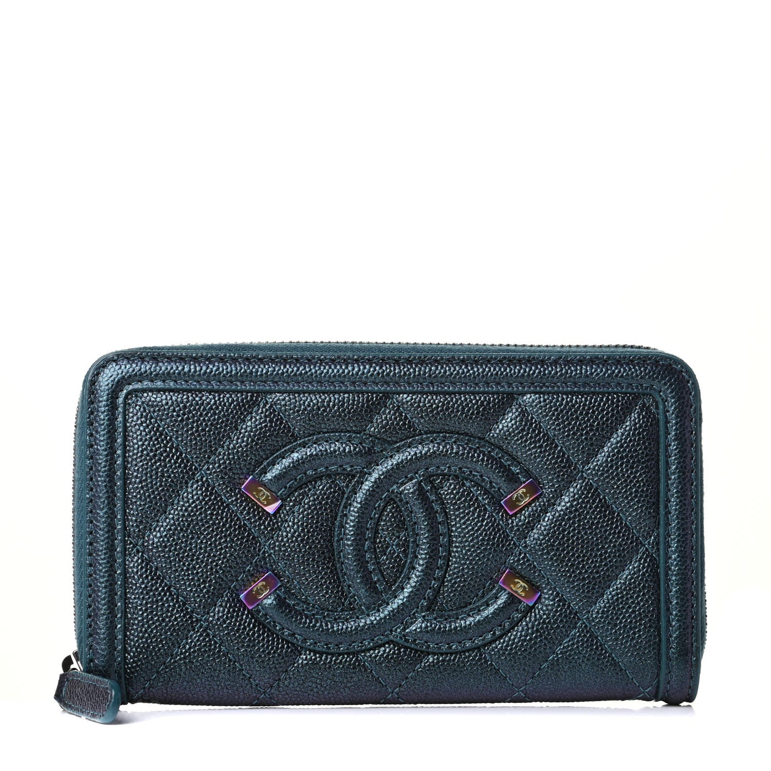 Chanel Iridescent Caviar Quilted Medium Filigree Zip Around Wallet Dark Turquoise 1 of 4