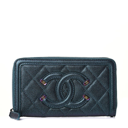 Chanel Iridescent Caviar Quilted Medium Filigree Zip Around Wallet Dark Turquoise 1 of 4