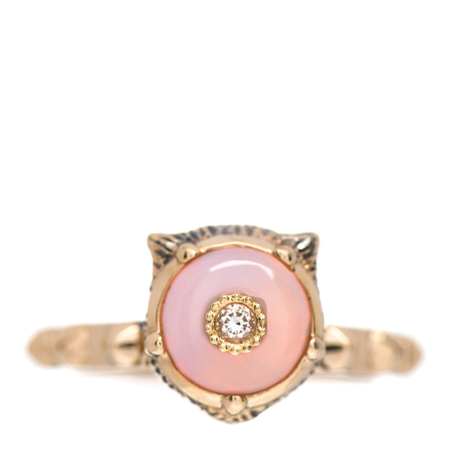 18K Yellow Gold Pink Opal Diamond Le Marché Des Merveilles Feline Ring 56 7.5