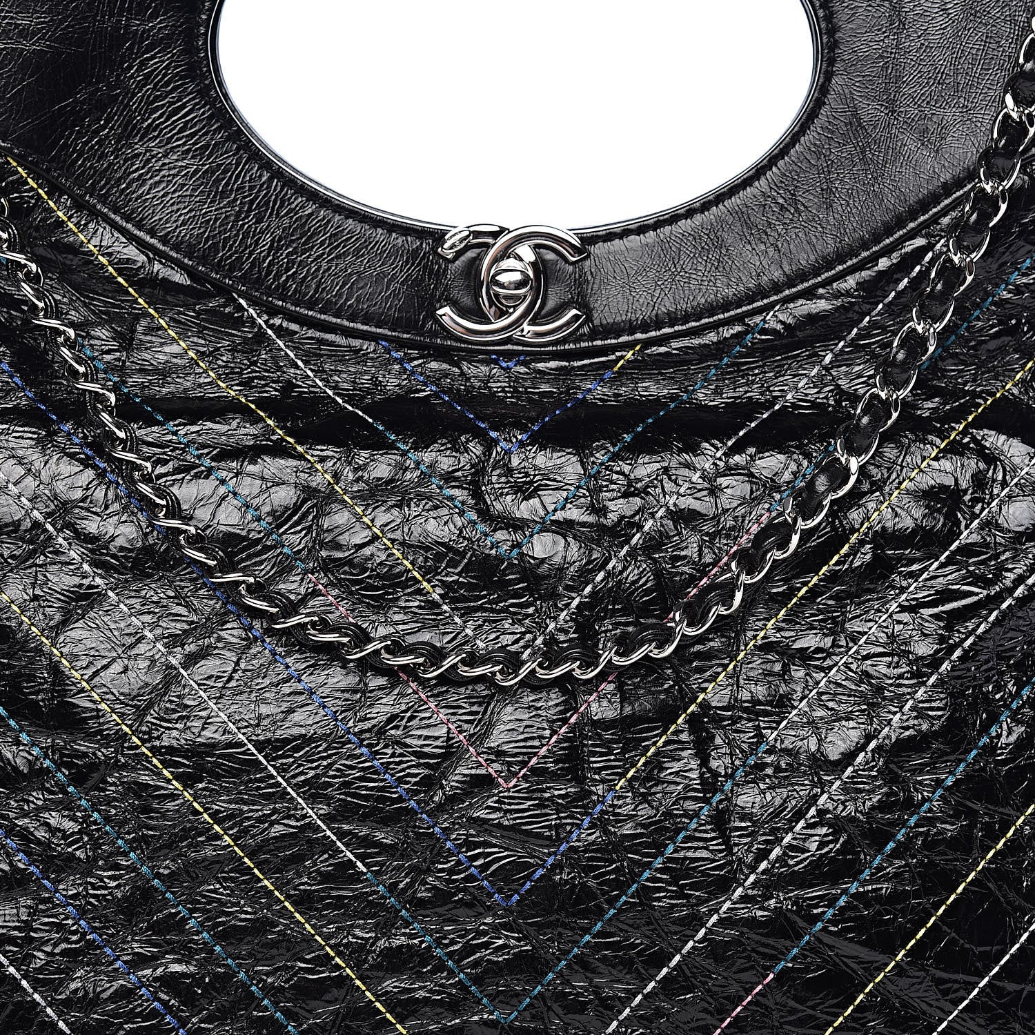 Chanel Glazed Calfskin Chevron Stitched Large 31 Shopping Bag Black 10 of 10