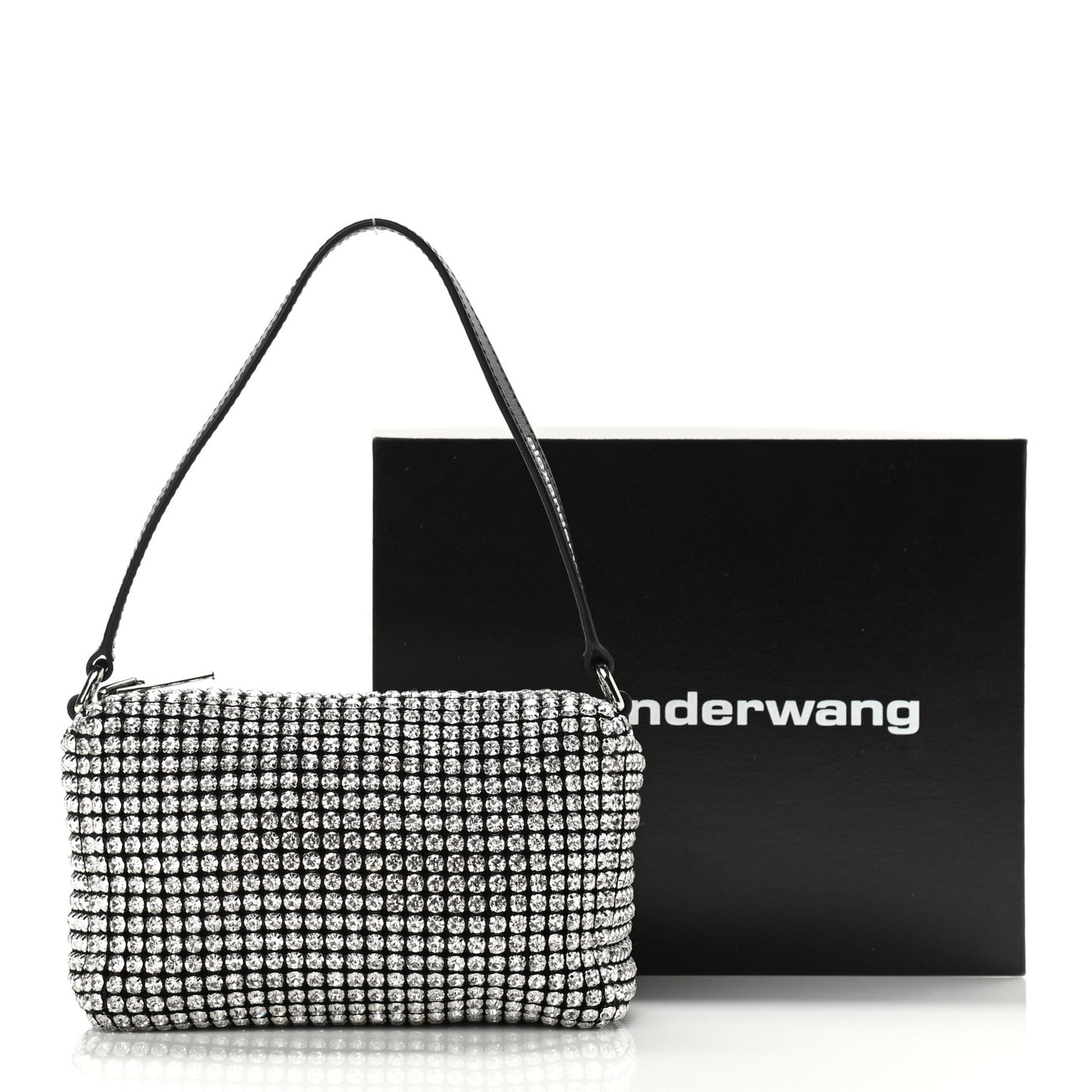 Mesh Crystal Rhinestone Mini Heiress Pouch Black Silver