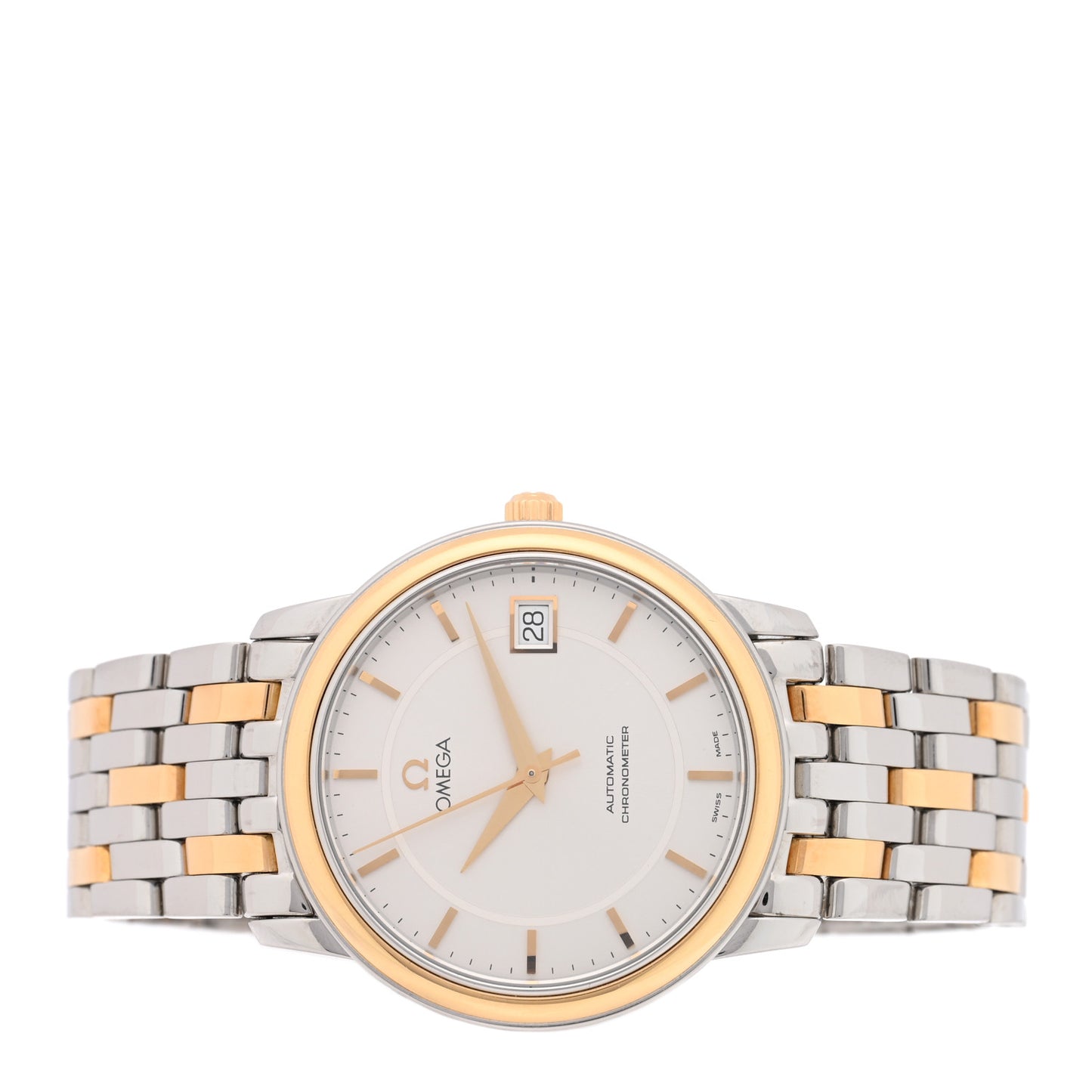 Stainless Steel 18k Yellow Gold 35mm De Ville Chronometer Automatic Watch Silver 168.1050