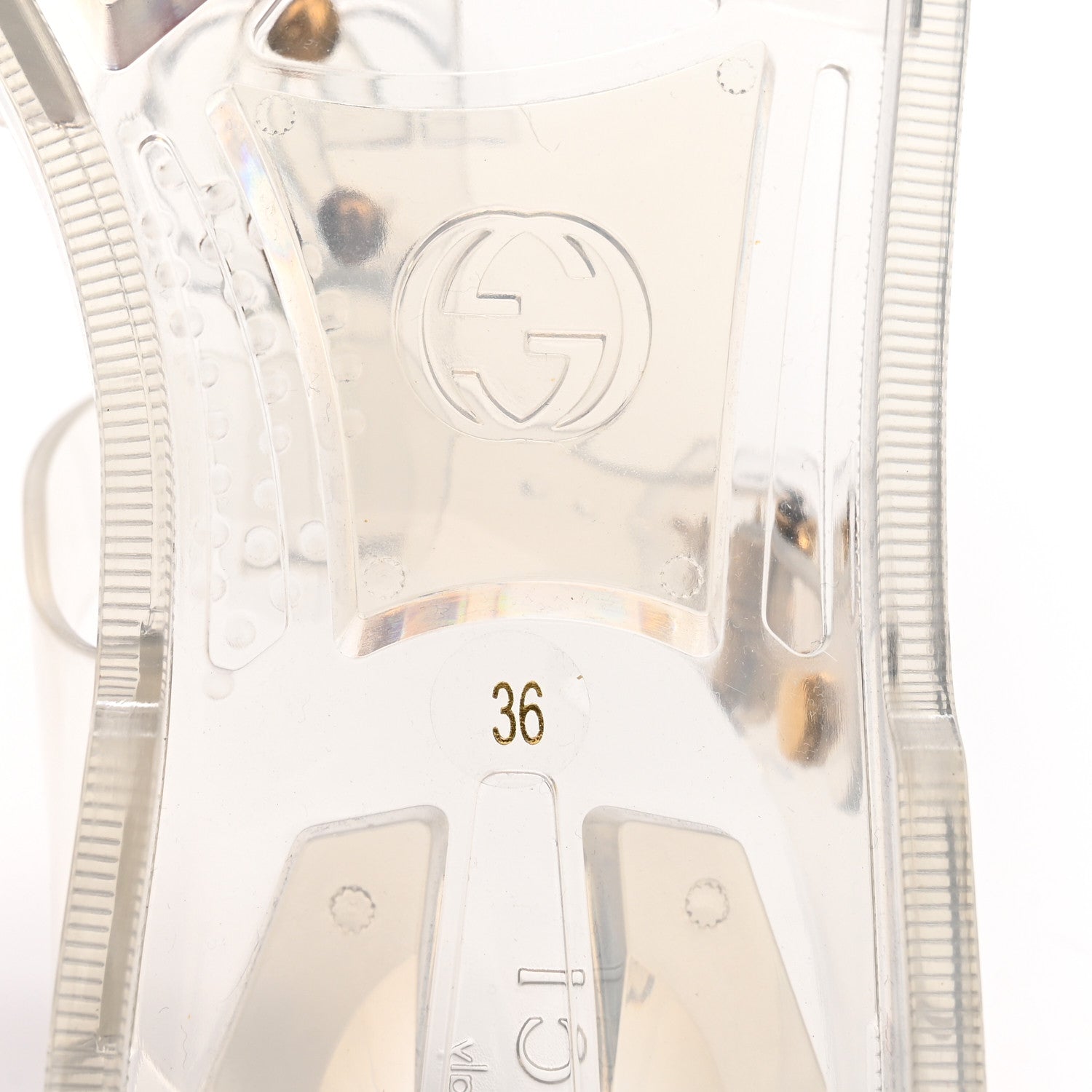 Gucci Shiny Rubber Double G Buckle Strap Sandals 36 Transparent 7 of 10