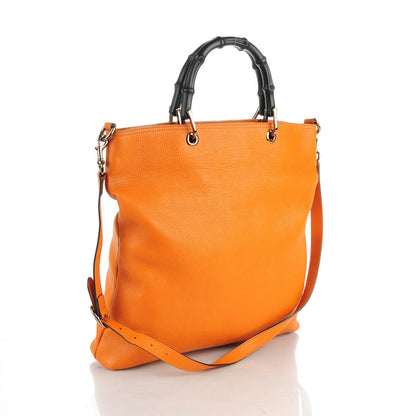 Gucci Pebbled Calfskin Bamboo Shopper Tote Orange 3 of 7