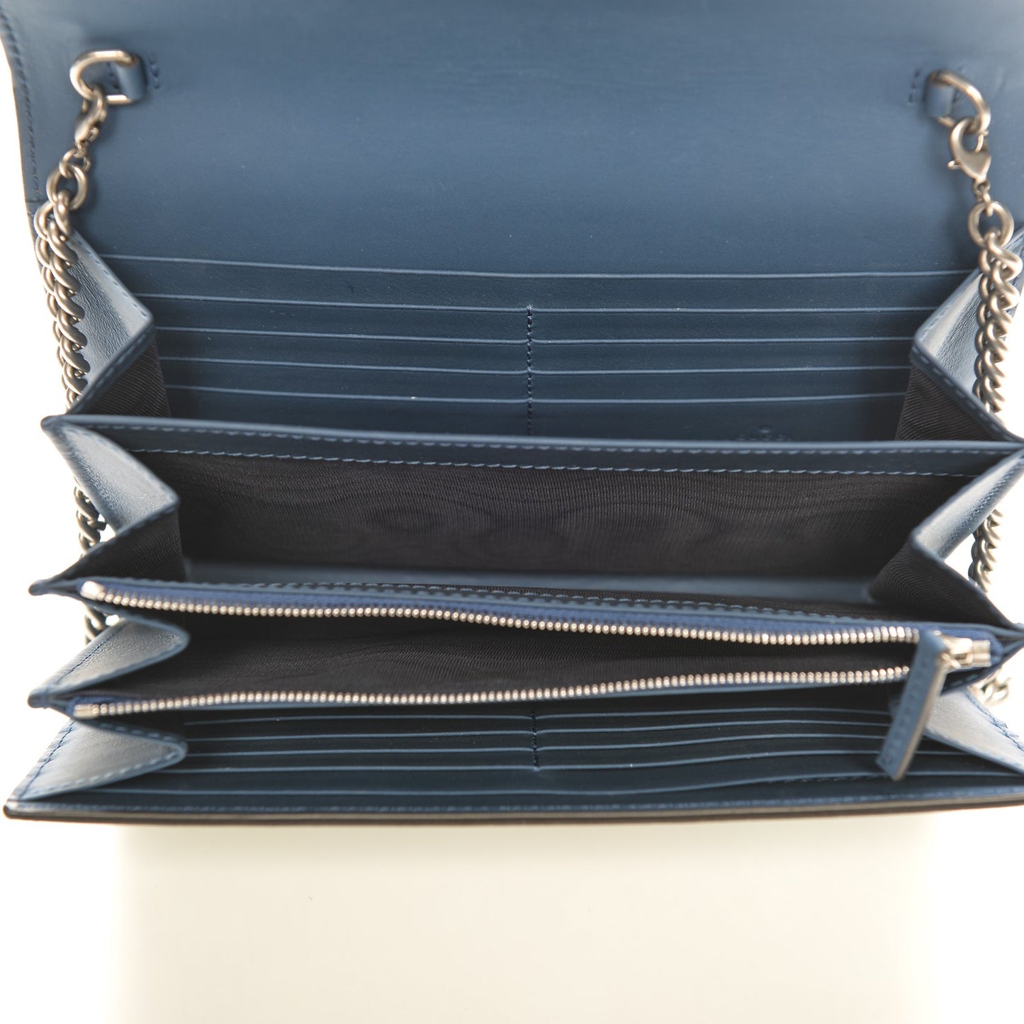 GG Supreme Monogram Blooms Mini Dionysus Chain Wallet Beige Blue Navy Vintage Blue