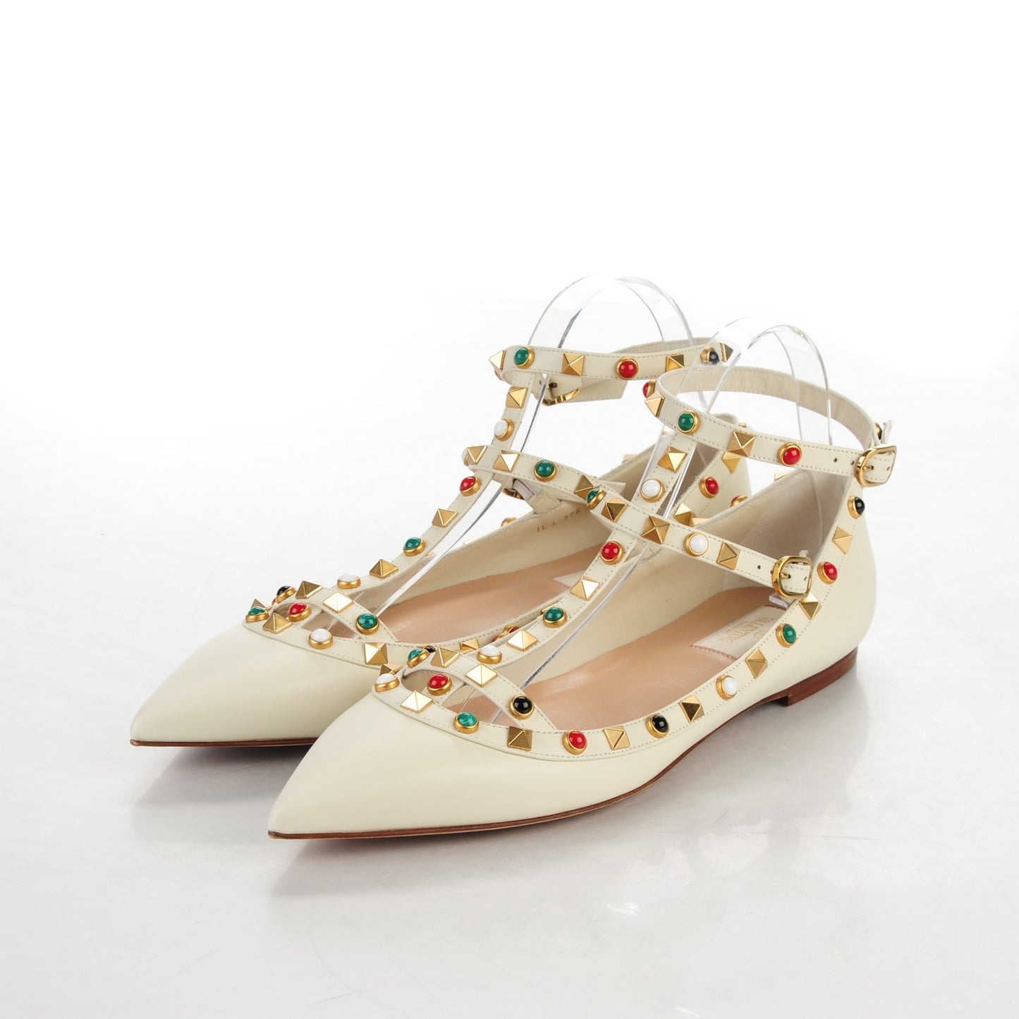 Nappa Rockstud Rolling Cage Ballerina Flats 40 Light Ivory