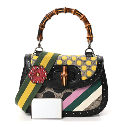 Gucci GG Supreme Monogram Studded Calfskin 100 Centennial Geometric Medium Bamboo 1947 Top Handle Bag Beige Ebony Multicolor 3 of 12