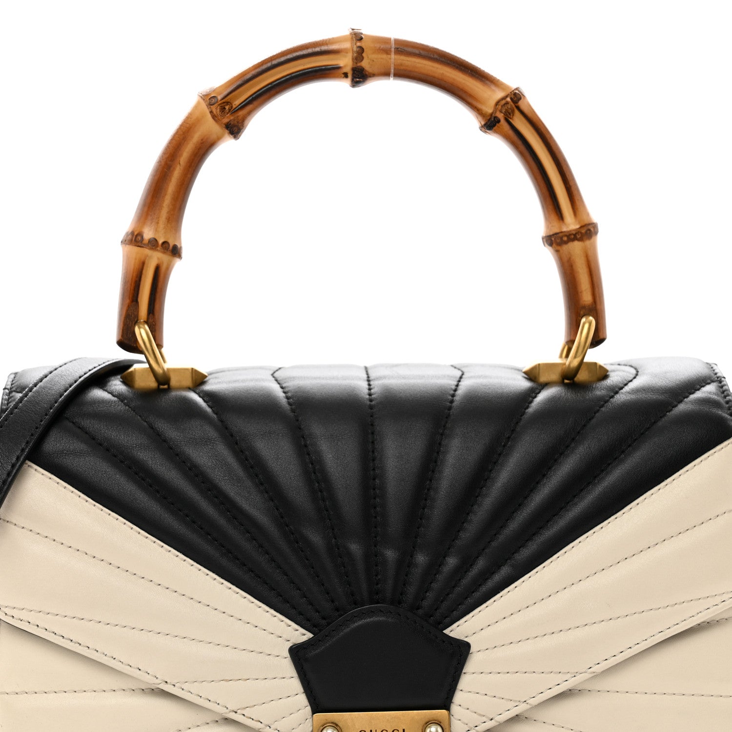 Gucci Calfskin Bamboo Trapuntata Queen Margaret Top Handle Bag Mystic White Black 5 of 10