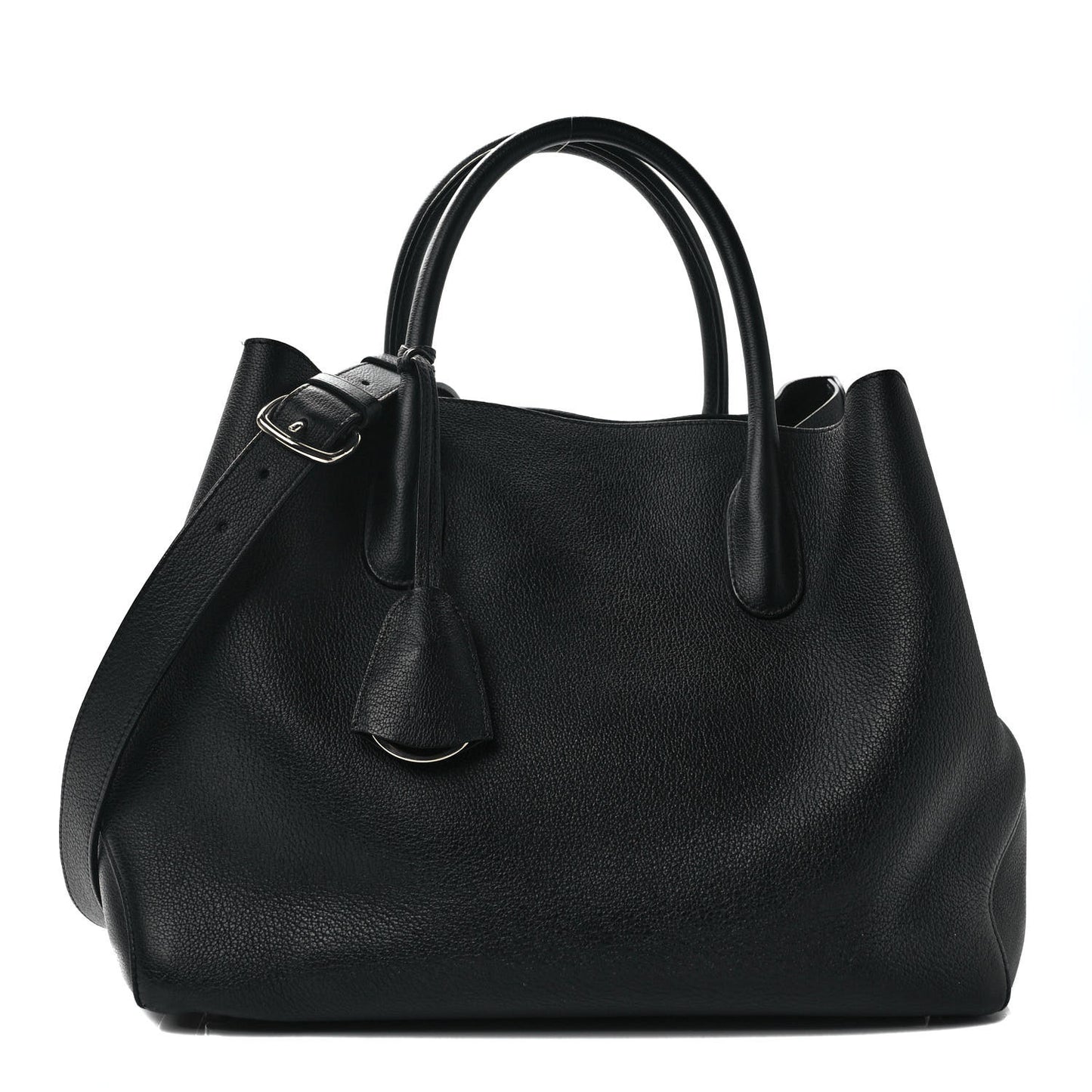 Supple Grained Calfskin Large Open Bar Tote Black