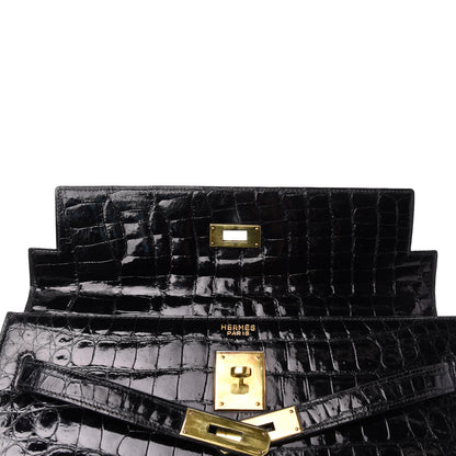 Hermes Shiny Crocodile Kelly Sellier 32 Black 15 of 33