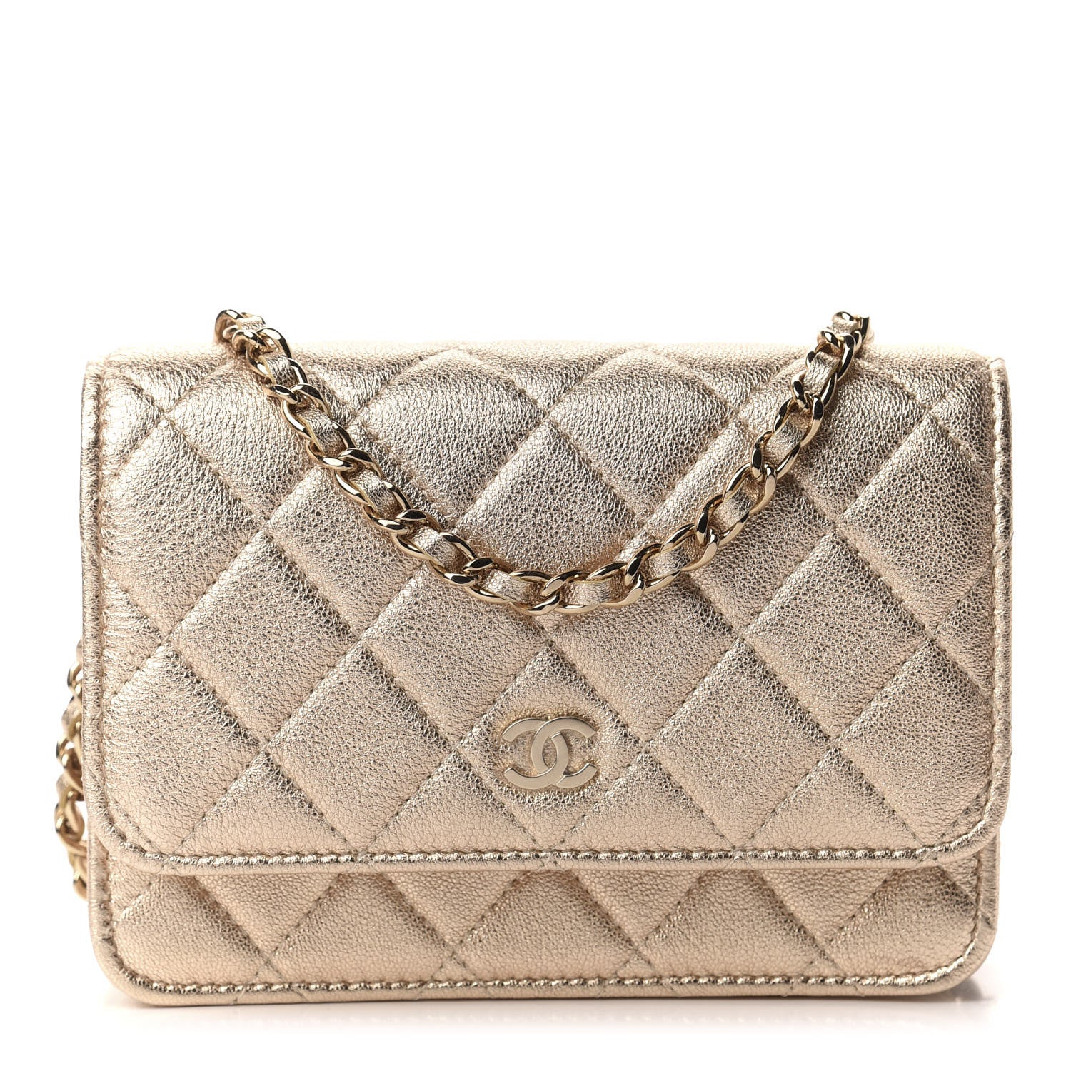 Chanel Metallic Lambskin Quilted Mini Wallet On Chain WOC Gold 1 of 11