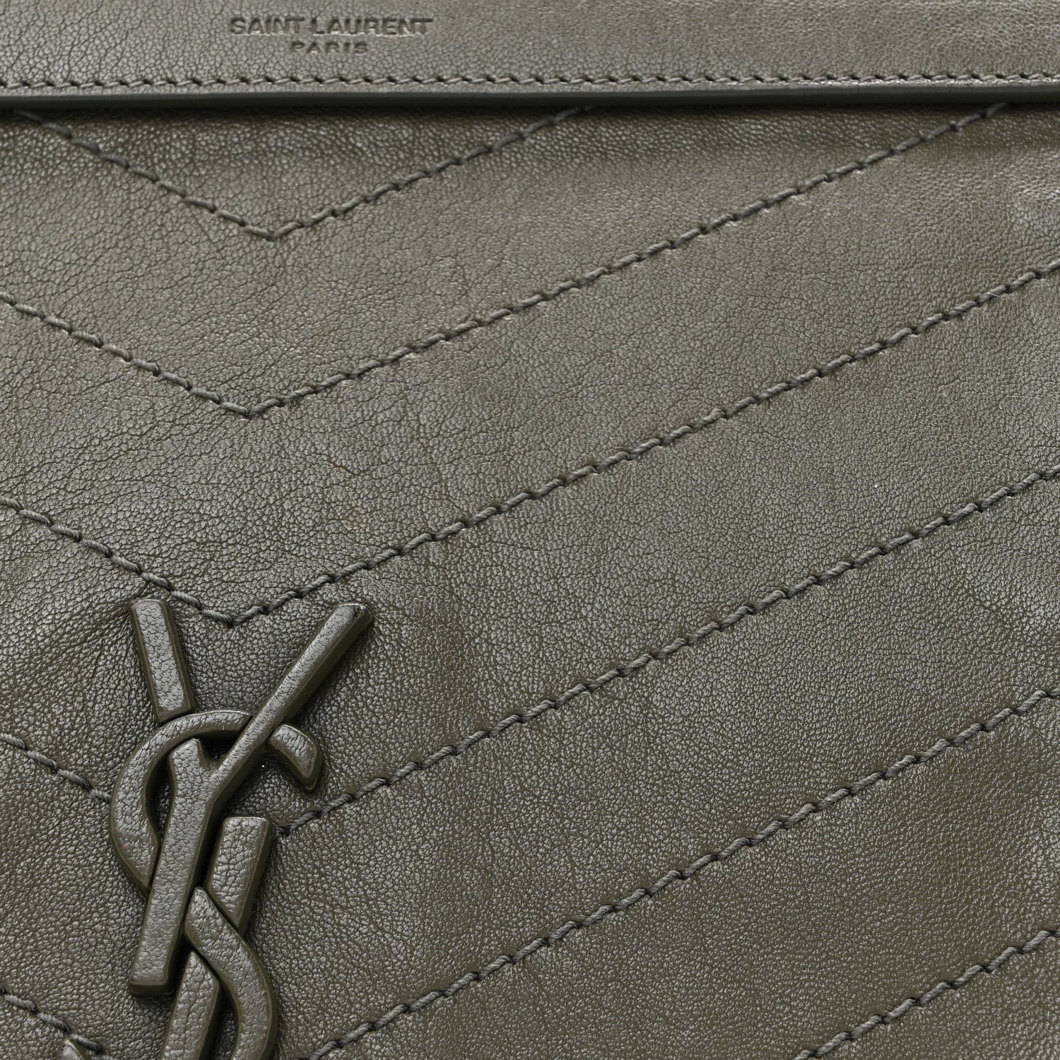 Saint Laurent Vintage Lambskin Chevron Monogram Medium Nolita Military Olive 8 of 13