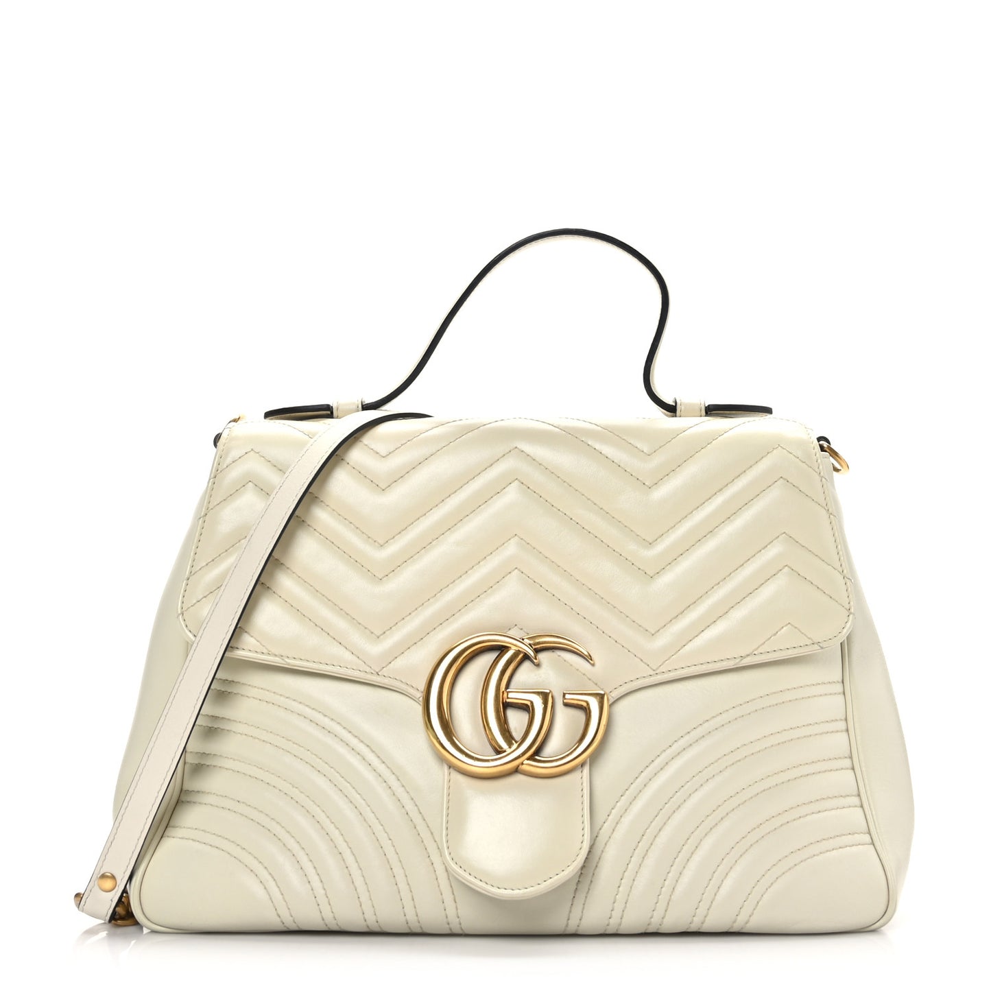Calfskin Matelasse Medium GG Marmont Top Handle Shoulder Bag Mystic White