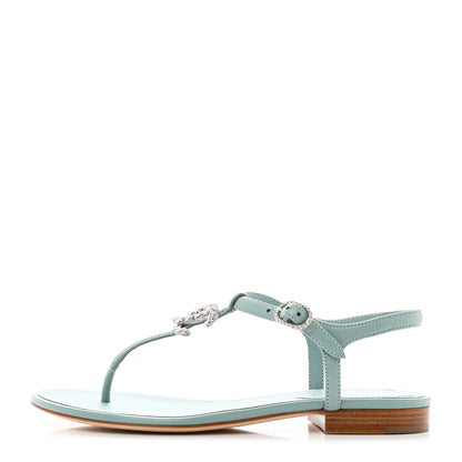 Chanel Lambskin Crystal CC Thong Sandals 36.5 Light Blue 1 of 8