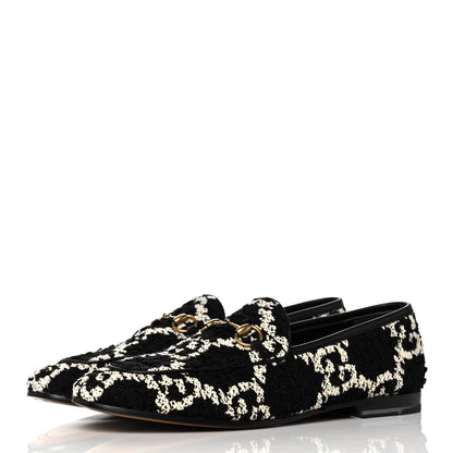 Gucci Tweed GG Monogram Horsebit Womens Jordaan Loafers 40 Black Natural 3 of 9