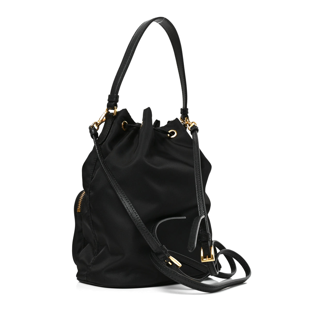 Prada Saffiano Tessuto Nylon Mini Bucket Crossbody Bag Black 2 of 8