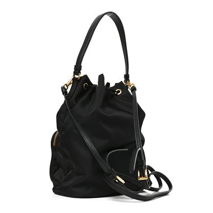Prada Saffiano Tessuto Nylon Mini Bucket Crossbody Bag Black 2 of 8