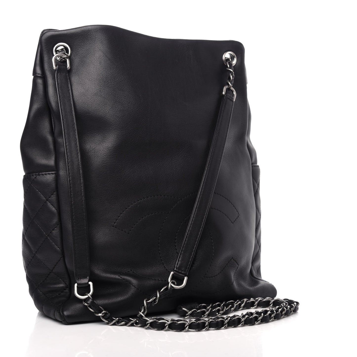 Metallic Lambskin Quilted Drawstring Backpack Black