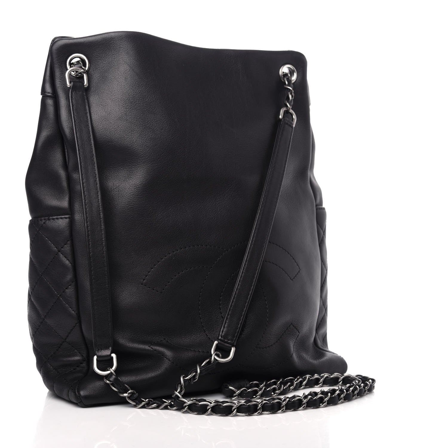 Chanel Metallic Lambskin Quilted Drawstring Backpack Black 2 of 10