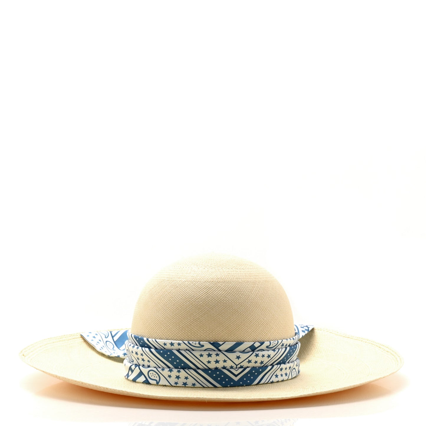 Straw Ingrid Zigzag Panama Hat 56 Naturel Bleu Jean