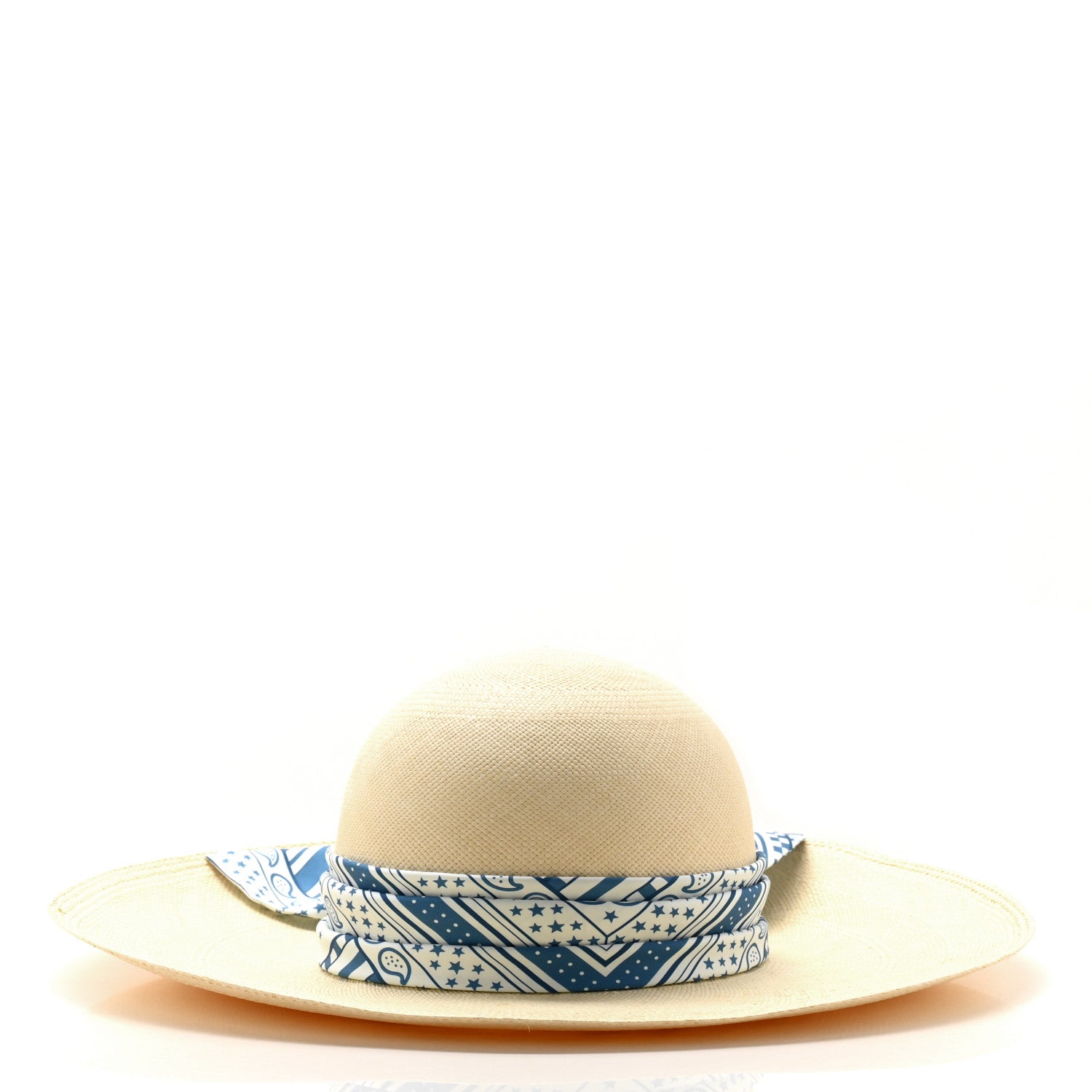 Hermes Straw Ingrid Zigzag Panama Hat 56 Naturel Bleu Jean 3 of 9