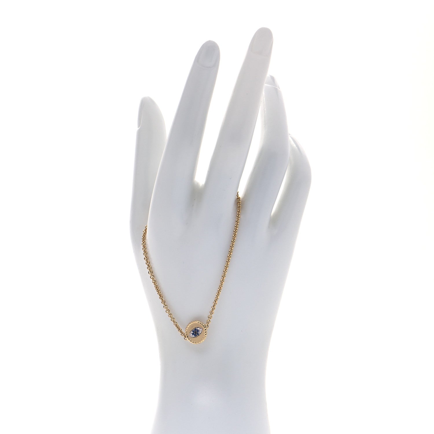 David Yurman 18K Yellow Gold Diamond Blue Sapphire Cable Collectibles Evil Eye Bracelet 2 of 6